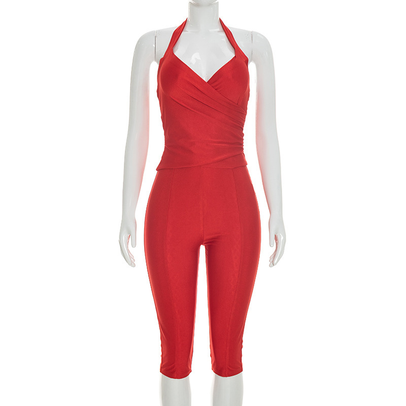 Women Slim 2 Piece Set Solid W - Suspender Tank Top ulasan dan harga