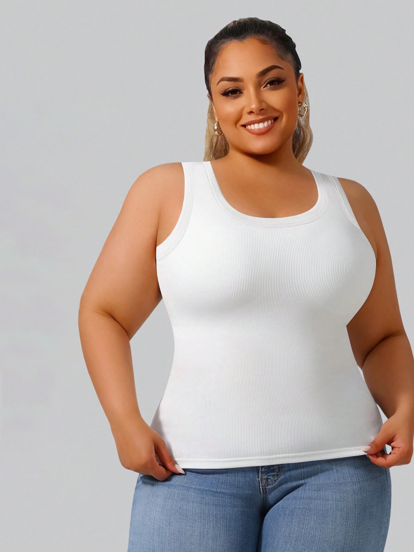 Plus Size Women's Solid Ribbed - Tank Top Ribbed ulasan dan harga