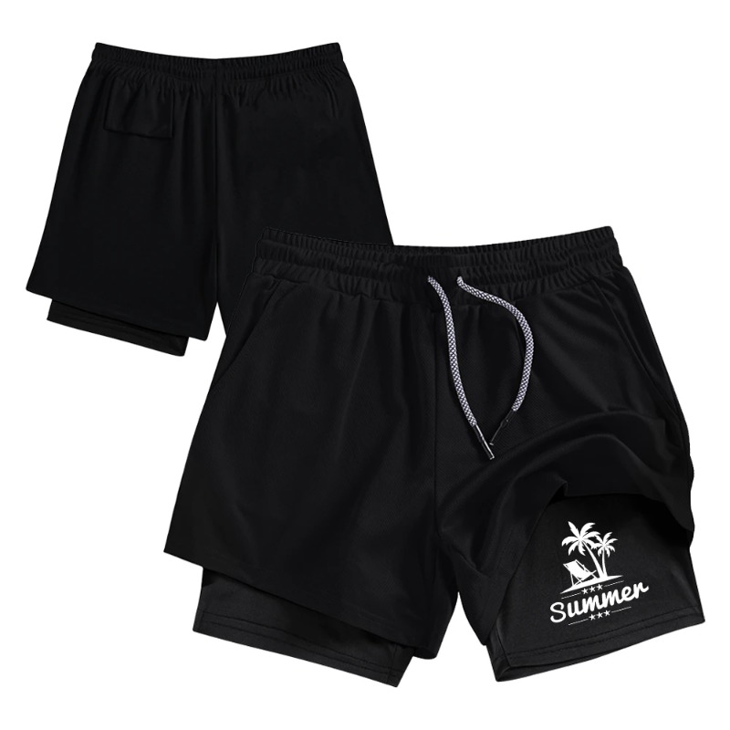 Summer Men's Double Layer Runn - Compression Shorts Athletes ulasan dan harga