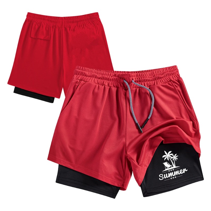 Summer Men's Double Layer Runn - Compression Shorts Athletes ulasan dan harga