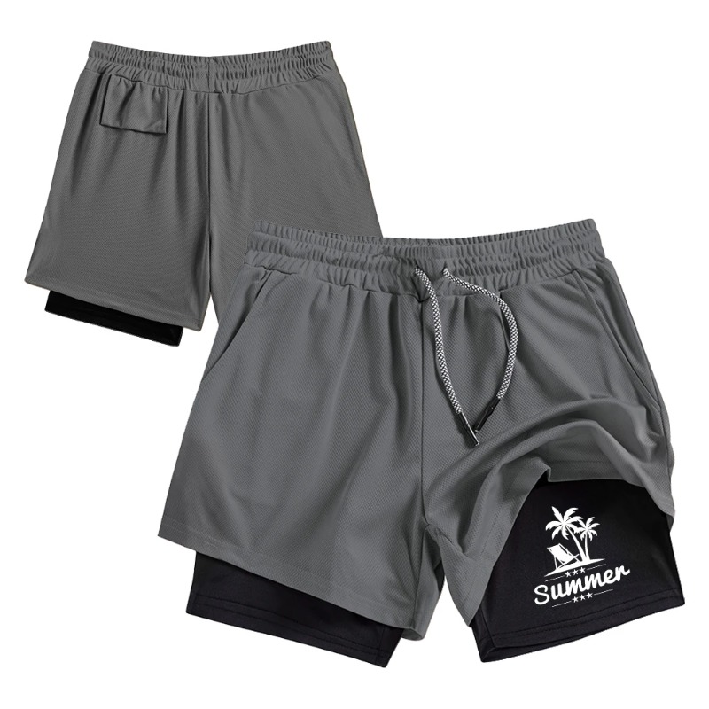 Summer Men's Double Layer Runn - Compression Shorts Athletes ulasan dan harga