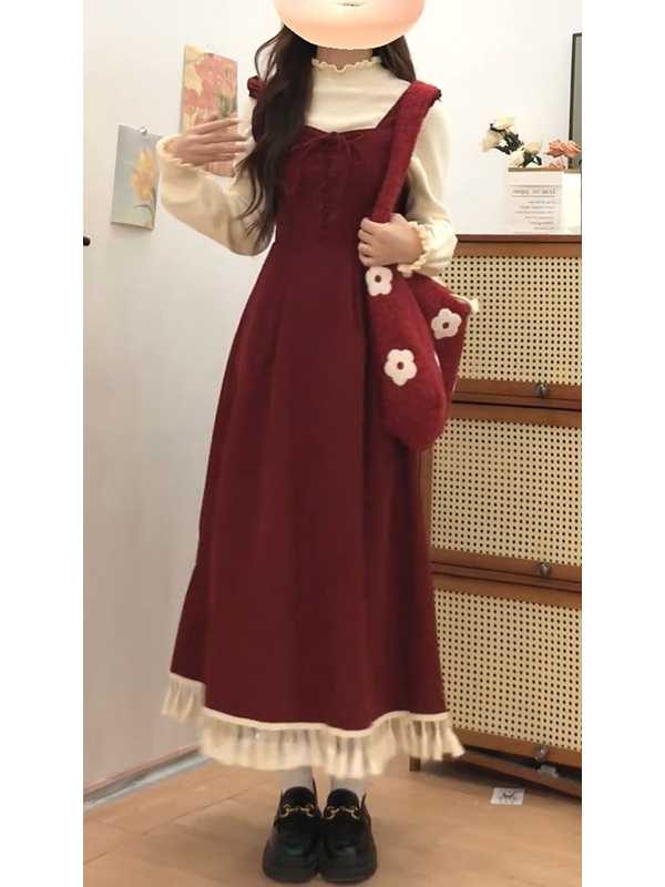 Elegant Red Tassel Vest Dress  - Base Layer Top ulasan dan harga
