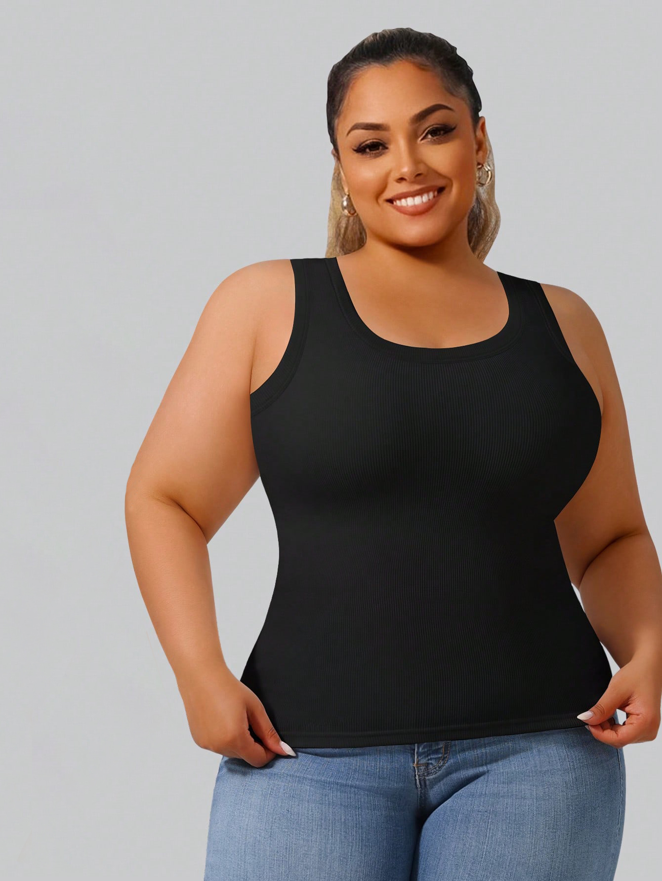 Plus Size Women's High Stretch - Tank Top Ribbed ulasan dan harga